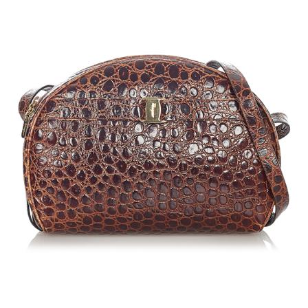 Salvatore Ferragamo Pre-owned, Tweedehands Vara leren crossbodytas met reliëf Bruin, Dames, Maat:ONE Size