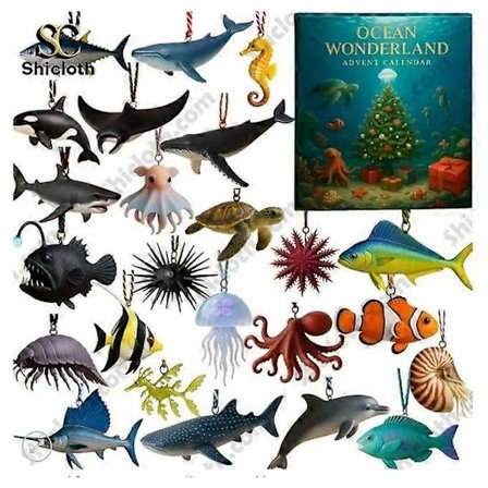2025 Julkalender med havstema och marint liv-hänge, djuphavsskatt