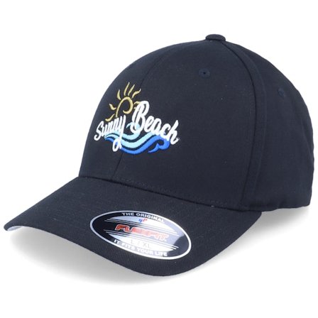 Iconic - Svart flexfit Caps - Sunny Beach Summer Vacation Black Flexfit @ Hatstore