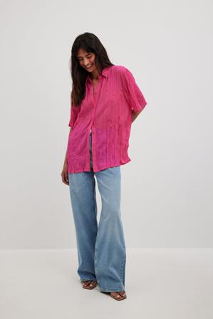 NA-KD Oversized kortärmad strukturerad skjorta - Sommarkläder - Rosa - EU 32