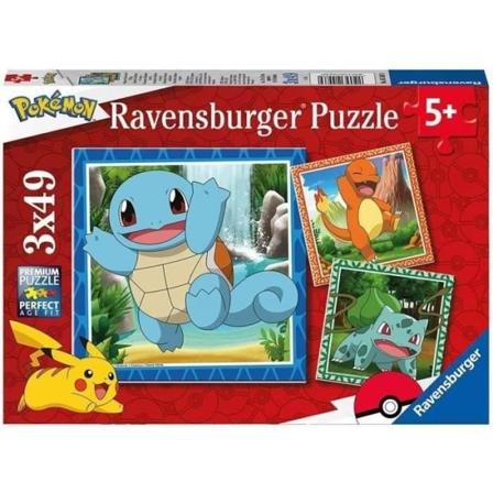 Pussel för barn 3x49 bitar Pokémon - Charmander, Bulbasaur och Squirtle - Från 5 år - 3 affischer ingår - 05586 - Ravensburger Flerfärgad
