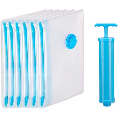 Genanvendelige vakuumopbevaringsposer til tøj 6-pak 60x40cm pladsbesparende sugepose med dobbeltlynlås + manuel pumpe (lille)