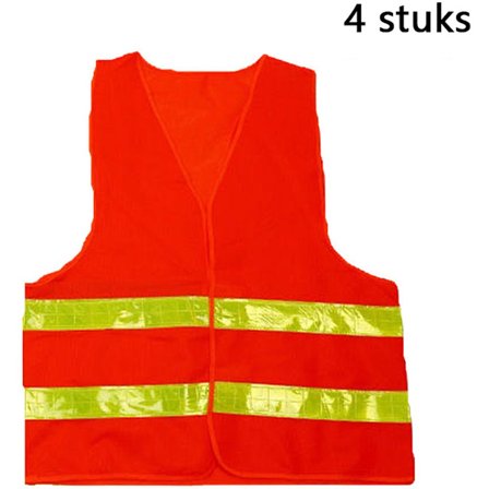 Sikkerhedsveste 4-pak Orange-Rød med Gule Striber Familie Sikkerhedsvest til Arbejde og Udendørs Aktiviteter