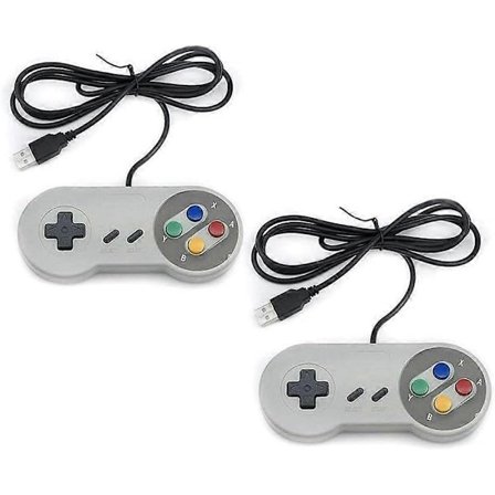 Pakke med 2 kablede USB-kontrollere - Kompatibel med SNES-emulatorer - Retro Gaming Joypads Gamepad - Egnet for Gaming PC, datamaskin, bærbar PC