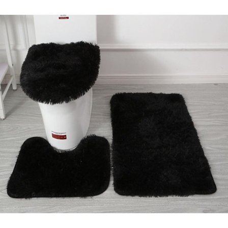 Mjuk Badrumsmatta i Mikrofiber, 3-delars Set, Badrumsmatta + Konturmatta + Toalettsitsöverdrag, Halkfri Badrumsmatta med PVC Polka Dot Flanellbaksida,