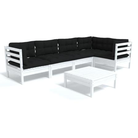 Vidaxl Loungegrupp Med Dynor 6 Delar Vit Massiv Furu Vit