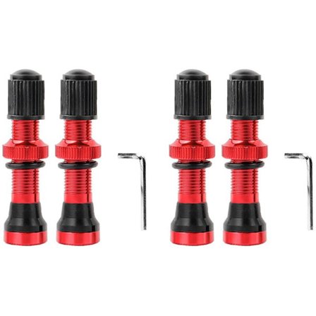 4 stk Sykkel Schrader A/V Ventiler 40mm CNC-Freste Anodiserte Nippler for Terrengsykkel Tubeless Felger, Rød