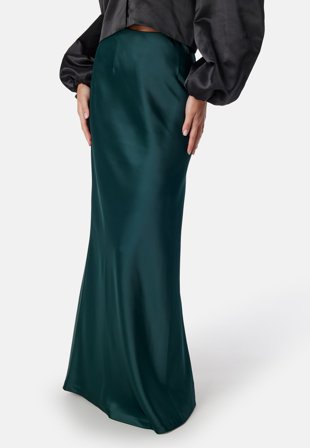 Bubbleroom Occasion Straight Satin Maxi Skirt Dark green L