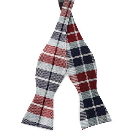 BLUE & BORDEAUX CHEQUERED Pattern Silk Self-Tie Bow tie for Men - Self-tie bow ties
