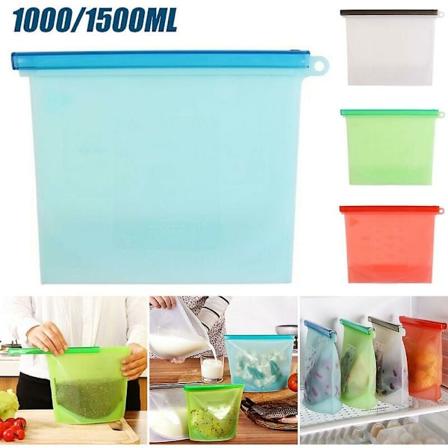 FlkwoH 1000/1500ml Silikonmatförvaringspåse Fryspåse Återförslutbar Köksvakuum Färsk Hushållspåse