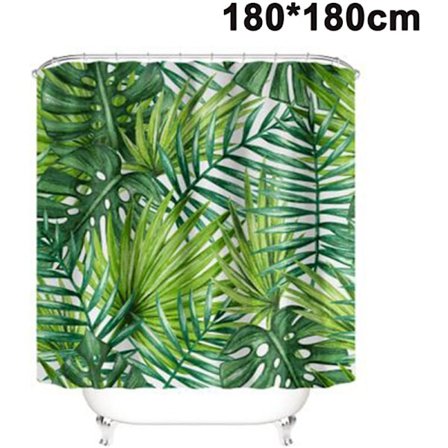 Trooppinen suihkuverho, banaanivihreä palmulehti kangas kylpyhuoneen verhot sarja koukuilla konepesu kylpyhuoneen sisustus 180X180C