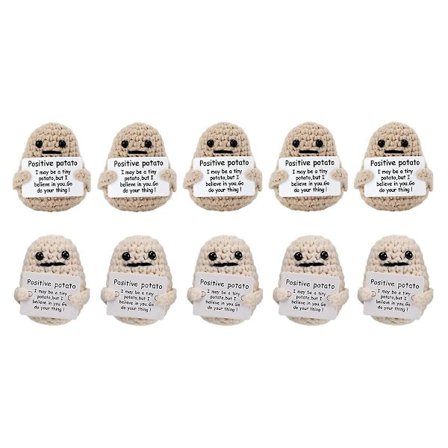 10 st Söta Positiva Potatisar med Emotionellt Stöd Gurka med Kort och Väskor Virkad Docka Plyschleksak