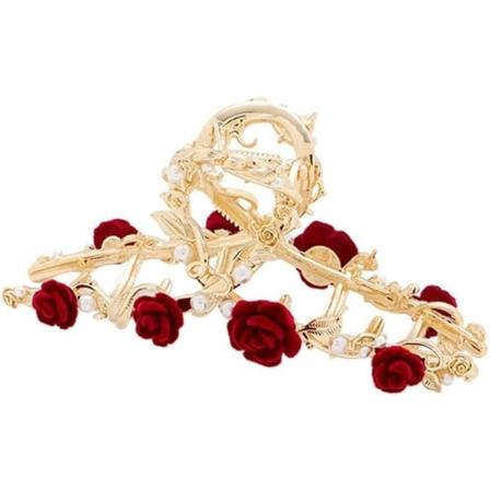 1 Rosen Sammet Hårklämma för Kvinnor, Vintage Metall Hårklämma, Baksida Sked, Hajklämma, Hårtillbehör