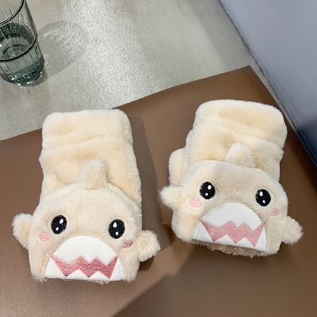 Søte hai plysj konvertible votter korte tykke varme fingerløse hansker høst vinter daglig matchende varme parhansker