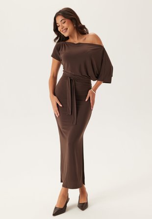 John Zack - Off Shoulder Midaxi Dress - Brown