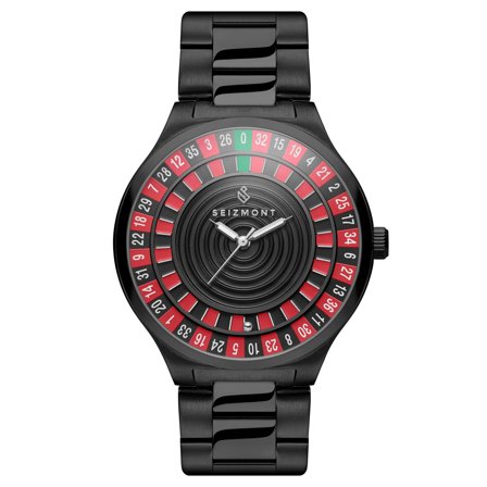 Ace | Reloj de ruleta de acero inoxidable con movimiento de cuarzo negro para hombres - Relojes de pulsera