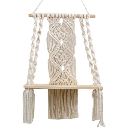 Seinähylly, käsin kudottu seinälle asennettava boheemi makramee-seinävaate, puuhyllyllä hääjuhliin/kodin sisustukseen 30x50cm