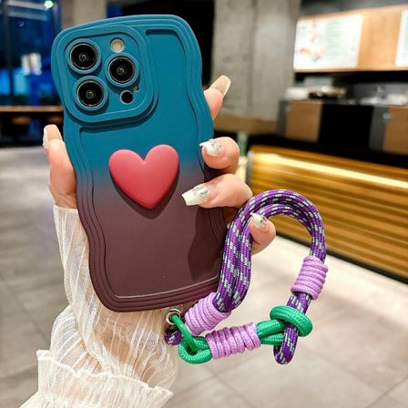 Puhelinkotelo: Tyylikäs liukuvärjätty 3D-sydänkoristeltu puhelinkotelo iPhone 11/12/13/14/15/16 Pro Max Plus -puhelimille - Kokovartalosuojus 