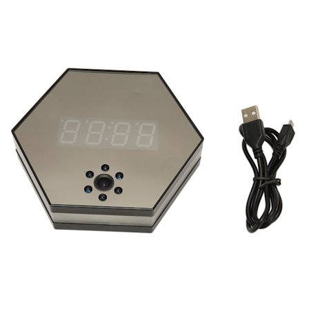 Smartklokke med HD 1080P-skjerm, kamera, fargelys, nattsyn, bevegelsesdeteksjon, trådløs WiFi, svart