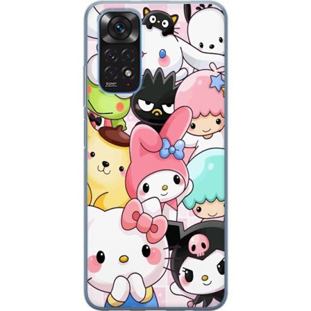 Kompatibelt Mobildeksel til Xiaomi Redmi Note 11S Tett mønster av søte figurer med store øyne i ulike farger og uttrykk med LABUBU-tekst