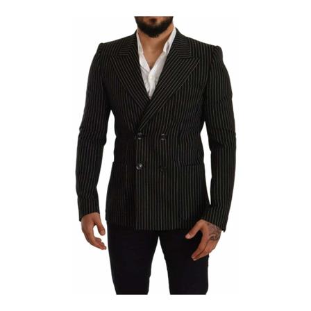 Dolce & Gabbana DG Black White Striped Slim Fit Frakke Blazer Sort, Herre