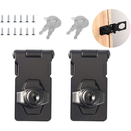 Hengelås i rustfritt stål, haspe, sikkerhetsdør, dørhengelås, lås for skap, skuffer, skap, skuffer, svart, 2 stk