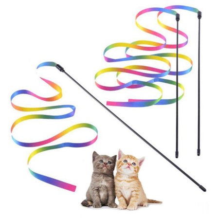 3 kissan taikasauvaa 30cm 60cm nauha sateenkaarinauha kissanpennun koulutukseen interaktiivinen pyydystäjä interaktiiviset kissan lelut 