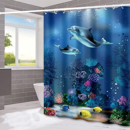 Duschdraperi/Vattentätt duschdraperi för badrum 180x180/200 cm - Vattentätt, mögelresistent, havssköldpadda och delfinmotiv