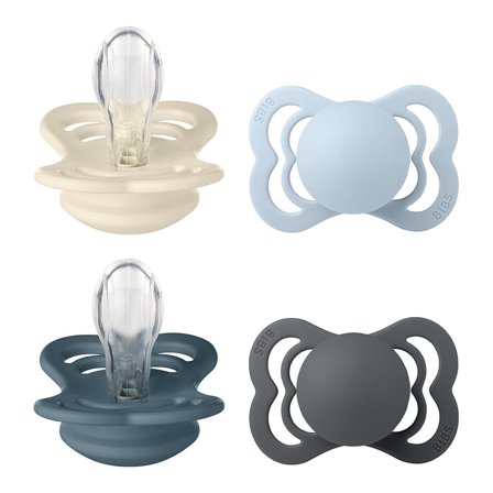 BIBS Supreme Silikone Sutter - 4-pak Ivory/Baby Blue/Petrol/Iron Str. 1, Børn & Forældre, Sutter, Silikonesutter