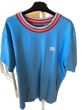 Blå t-shirt med randig krage Acne Studios