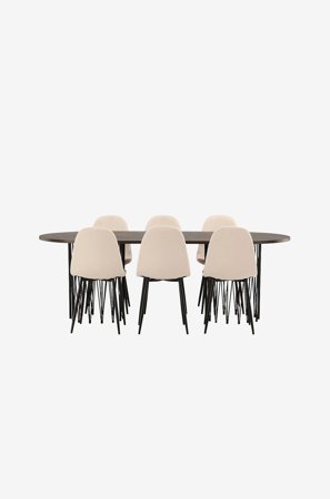 Venture Home - Spisegruppe Stone med 6 stk spisestoler Polar - Beige - Spisegrupper - Fra Homeroom