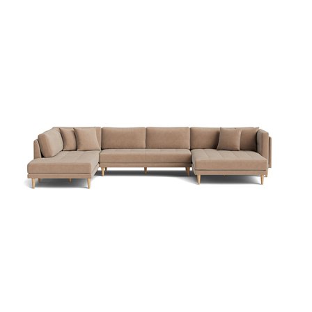 Cali U-sofa, højrevendt - Ontario Mørk Beige - 374x220x76cm - Sofa, u-sofa - Minimalistisk Design med Dobbelt Chaiselong & Bøgetræsben + 4 Puder