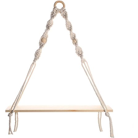 Hylla Vägg Hylla Trä Makramé med Trä Hylla Handvävd Naturlig Bomullsrep Boho Dekor för Hemväggsdekorationer