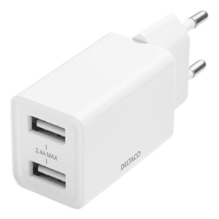 Deltaco - Väggladdare Med Dubbla Usb-a Portar 12 W - Vit Vit