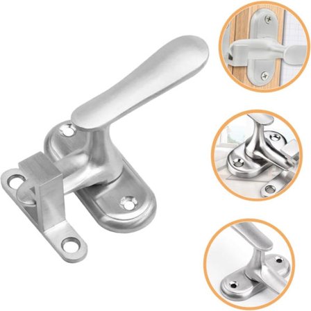 Indvendig dørlås, tyverisikringslås, dørlås, dørlås til svingdør, vindueslås, svingdørslås, inklusive skruer, sølv
