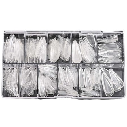 Väärennetyt kynsien kärjet, pitkä stiletto-muotoilu, pehmeät geelikynsien kärjet, täysin peittävät väärennetyt kynsien kärjet koteloineen tee-se-itse-