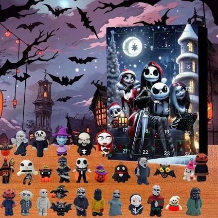 Halloween-seikkailukalenteri 2024, Päivitetty seikkailukalenteri, Painajainen, Kalenteri sisältää 24 lahjaa, Halloween-pelottava nukke kauhuhahmolahja