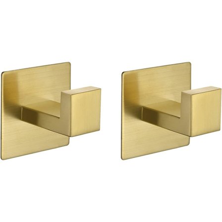 Krok SUS 304 Rustfrit Stål Firkantet Håndklæde Morgenkåbe Kroge Vægmonteret Selvklæbende (Ingen Boring), - 2-pak GULD