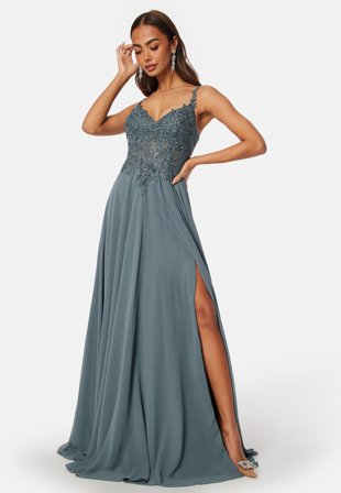 Christian Koehlert - Chiffon Rhinestone Evening Dress - Green blue - Kläder - - Bubbleroom