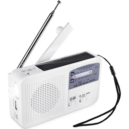 AM FM NOAA Radio Handvev Dynamo Solar Powered Radio Multifunktion Nödradio med LED-ljus Siren Bärbart batteri (Vit)
