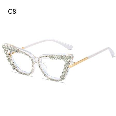 Naisten tekojalokivi Cat Eye kirkkaat linssilasit Naisten silmälasit