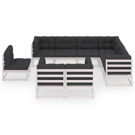 Vidaxl Loungegrupp Med Dynor 9 Delar Vit Massiv Furu Vit