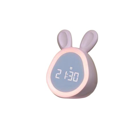 Vækkeur til børn, sødt kanin digitalt ur med LED natlampe 6 ringetone søvntræningsur, soveværelse rejse vækkeur (Farve: Pink)