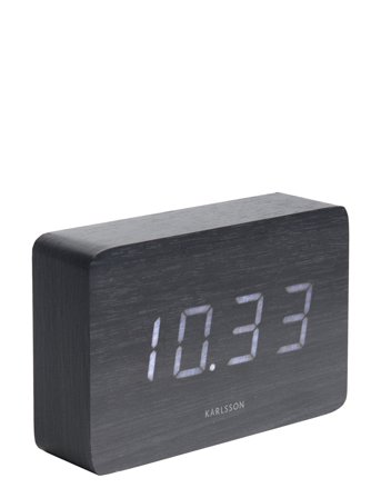 Alarm Clock Square Black Veneer, White Led Black KARLSSON