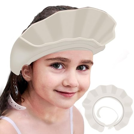 Justerbar Duschmössa i Silikon för Bebis Barn - Vattentätt Hårskydd för Bad, Schamponering - Badmössa för Småbarn (Vit)