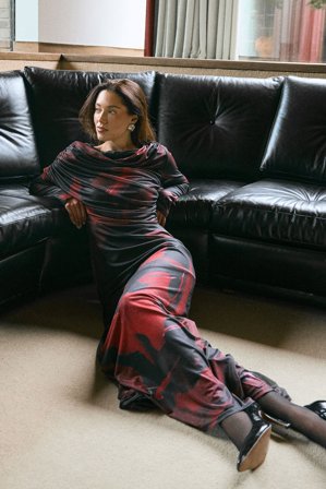 Jourdan Sloane x NA-KD bedrucktes Maxikleid aus Mesh - Print Kleid - - L (EU 42-44)