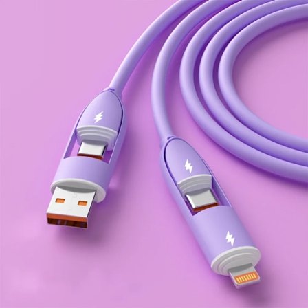 4-i-1 Silikagel MFi-certifierad USB-kabel Typ C Usb Micro För Iphone Samsung Huawei Xiaomi Multiport Multipla Laddningskablar