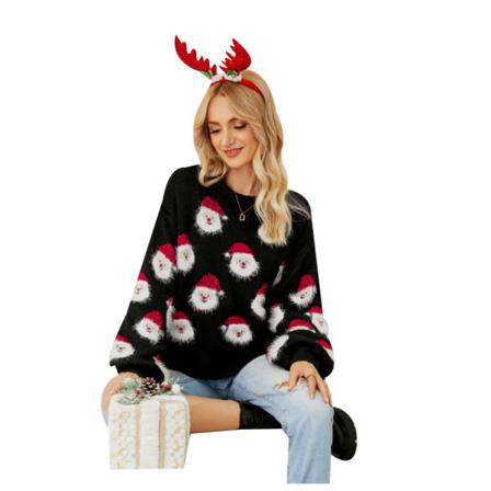 Kvinnor Stickad Holiday Pullover Christmas Snowman Sweater Black S
