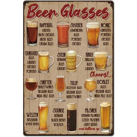 Øltyper Metalskilte Ølglas Blikskilt Drik Vægplade Bar Metal Vægkunst Plakat Sjove Skilte Og Plade Til Bar Legeværelse Mandehule Vintage Indretning