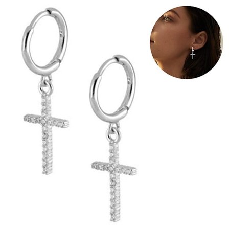 1 Par Dangle Huggie Örhängen Zircon Hoop Örhängen Trendiga Smycken Söta Kristall Koppar Kors Örhängen Kreativa örhängen För Kvinnor Bröllop Gif